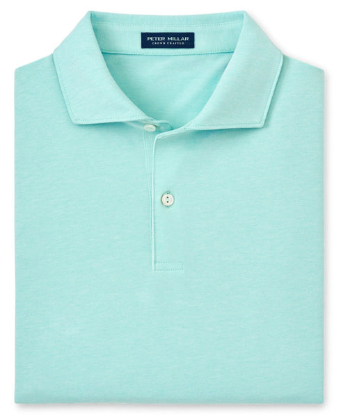 Light turquoise Peter Millar Albatross Cotton Blend Piqué Polo shirt with a pointed collar and a visible label showing the brand "Peter Millar.