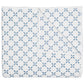 Introducing the Layla Bedding Collection by John Robshaw: a folded white quilt adorned with a repeating pattern of blue interlocking circles and four-petal flower motifs, inspired by the timeless elegance of Mughal gardens. Crafted from soft cotton voile, it’s the perfect bedding layer for year-round comfort.