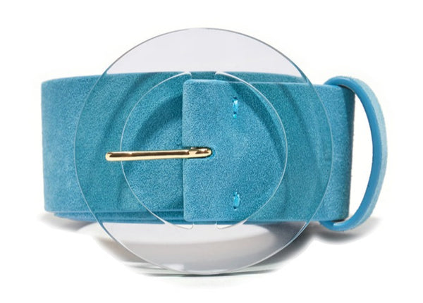 Blue suede Lizzie Fortunato Louise Belt with a gold-tone buckle.