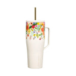Sip in style with this tall white ceramic tumbler with handle from the Rifle Paper Co. Garden Party Drinkware Collection, featuring hand-drawn floral designs and finished with a gold straw.