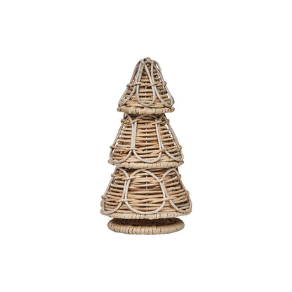 The Provence Holiday Rattan Tree Collection by Juliska showcases a stylized rattan Christmas tree with layered sections and a round base—an artisan-crafted piece ideal for rustic holiday décor, displayed on a plain white background.