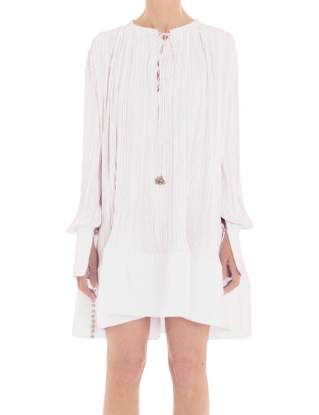 Lanvin Flared Pleated Dress with Long Sleeves