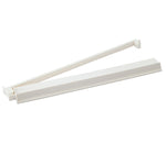 Two white plastic bag sealing sticks with a hinged design are shown, making them useful Mahjong accessories to pair with the Acrylic Mahjong Rack and Pusher Set by Oh My Mahjong.