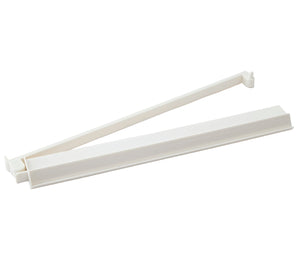 Two white plastic bag sealing sticks with a hinged design are shown, making them useful Mahjong accessories to pair with the Acrylic Mahjong Rack and Pusher Set by Oh My Mahjong.