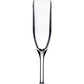 A clear, empty champagne flute with a long stem and narrow bowl from the Revel Acrylic Drinkware Collection by Bold, crafted from premium polycarbonate, shown against a white background.