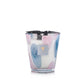 The Baobab Collection Riviera Leopolda Candle by Baobab features blue and pink oval patterns on its holder and is topped with a black ribbon.