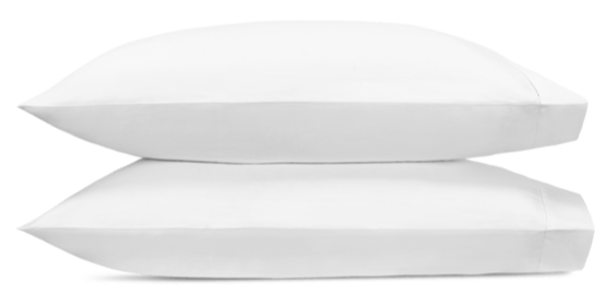 Two pillows from the Matouk White Roman Hemstitch Bedding Collection, crafted in luxurious European linen with elegant hemstitch detailing, are stacked against a plain background.