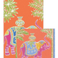 From Caspari’s Royal Elephant Orange Collection, these eco-friendly napkins feature a pink decorative elephant with colorful patterns, green leafy branches, and blue and yellow accents.
