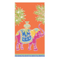 The Royal Elephant Orange Collection by Caspari features a decorated pink elephant with a blue and yellow saddle beneath green branches on an orange background—perfect for eco-friendly, biodegradable napkins.