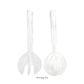 The Nashi Home White Resin Serveware Collection features a two-piece set with glossy white utensils—one forked, one spoon-like—offering an elegant touch to your home decor.