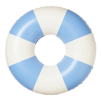 The Sunnylife Poolside Tube Float Blue features alternating light blue and white segments, capturing the Australian summer vibe found on iconic Sydney beaches. Perfect for relaxing in style by the pool or at the beach.