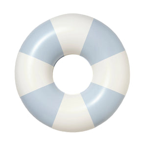 The Sunnylife Poolside Tube Float Duck Egg Blue, a blue and white striped inflatable swim ring, is pictured against a plain white background.