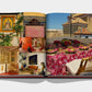 An open book reveals vivid interior decor and a rooftop dining scene with pink floral tablecloths, ornate surroundings, and the spirited flair of flamenco, echoing the passionate rhythm captured by Assouline's Sevilla Arte.