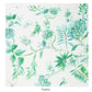 The Secret Garden Table Linen Collection napkin by Aquazzura Casa features a white base with green and blue floral and bird prints, ideal for pairing with matching tablecloths or placemats to create a charming tablescape.