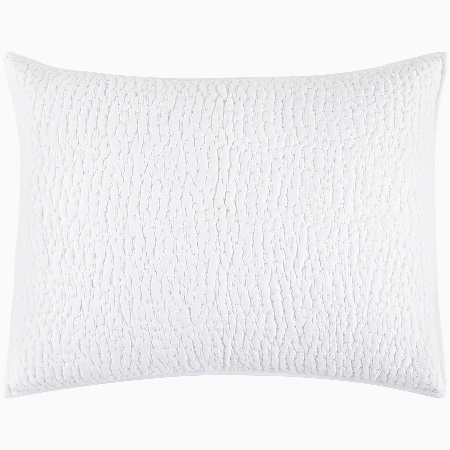 White rectangular pillow from the John Robshaw Hand-Stitched Bedding Collection, featuring a textured, quilted pattern designed to complement your favorite organic cotton coverlet.