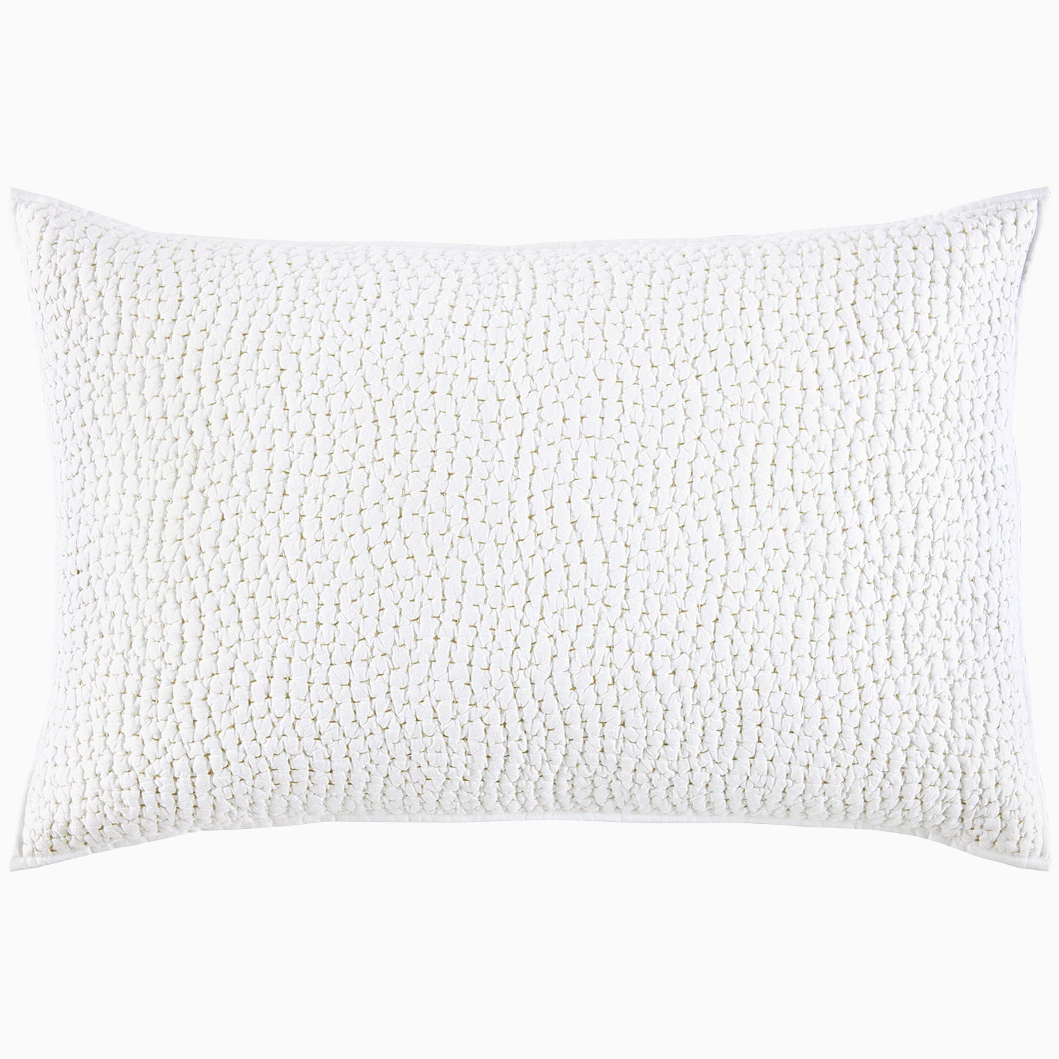 Rectangular white pillow from the John Robshaw Hand-Stitched Bedding Collection, featuring a textured woven pattern and crafted from soft cotton voile, shown against a plain white background.