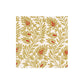 The Caspari Samsara Collection features eco-friendly square napkins with a cream background and a repeating gold and red floral pattern with stylized leaves and buds.