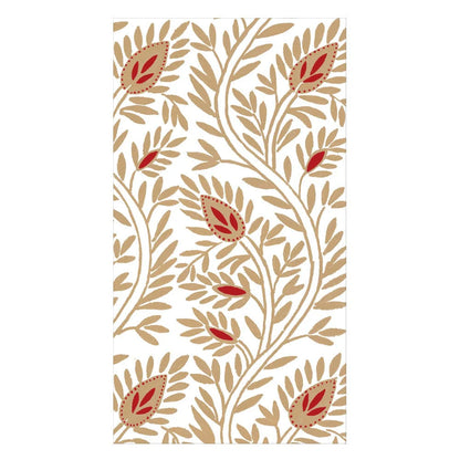 The Samsara Collection napkins by Caspari feature beige leafy branches and red floral accents on white—eco-friendly and perfect for adding charm to any setting.