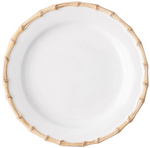 From Juliska's Classic Bamboo Dinnerware Collection, this white ceramic plate features a bamboo-inspired textured rim, adding casual elegance and global style to your table.
