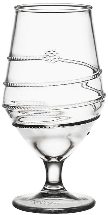 The Amalia Clear Acrylic Goblet by Juliska features a twisted decorative rope design around the bowl.