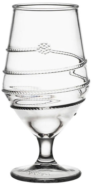 The Amalia Clear Acrylic Goblet by Juliska features a twisted decorative rope design around the bowl.