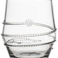 The Amalia Clear Acrylic Drinkware Collection by Juliska features a stemless tumbler with a spiraled, textured exterior and a cluster of raised dots near the center.