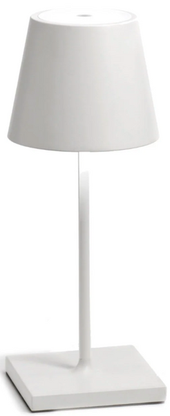 A Zafferano Poldina Pro Mini Table Lamp with a white shade.