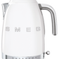 White Smeg Variable Temperature Kettle Collection with LED temperature display and temperature control on white background.