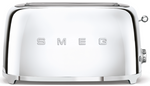 Silver retro-style Smeg 4-Slice Toaster Collection with two slots.