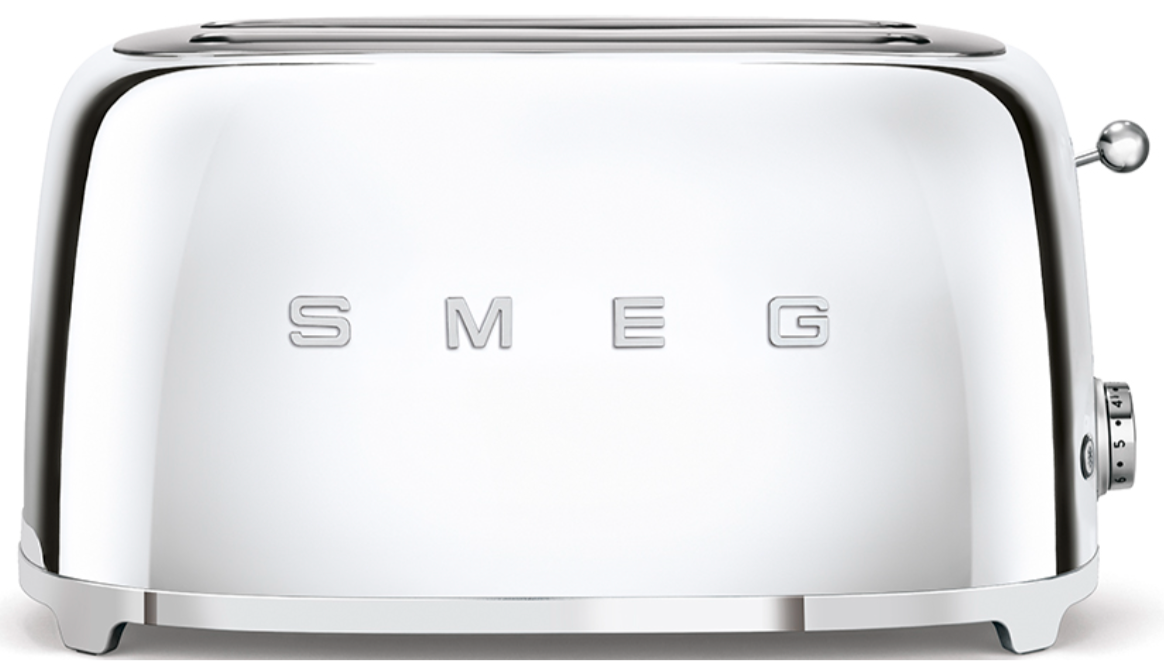 Silver retro-style Smeg 4-Slice Toaster Collection with two slots.