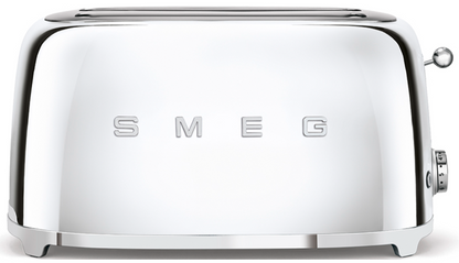Silver retro-style Smeg 4-Slice Toaster Collection with two slots.