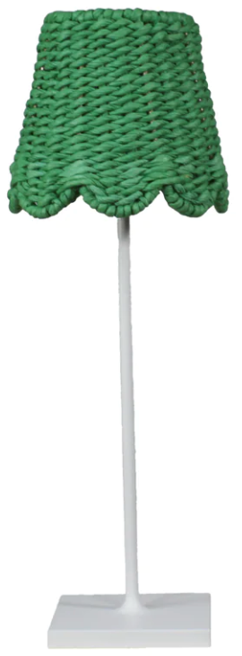 Maison Maison Scalloped Green Seagrass Shade on a white floor lamp stand.