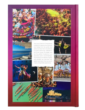 A collage of vibrant cultural images with dancers, landscapes, and jewelry highlights "The Luxury Collection: Extraordinary Celebrations" by Assouline, showcasing global experiences rooted in cultural heritage and local festivities.