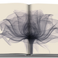 An open book displaying a botanical illustration of a flower-like pattern with intricate lines and translucent layers from Assouline's Flowers: Art & Bouquets.