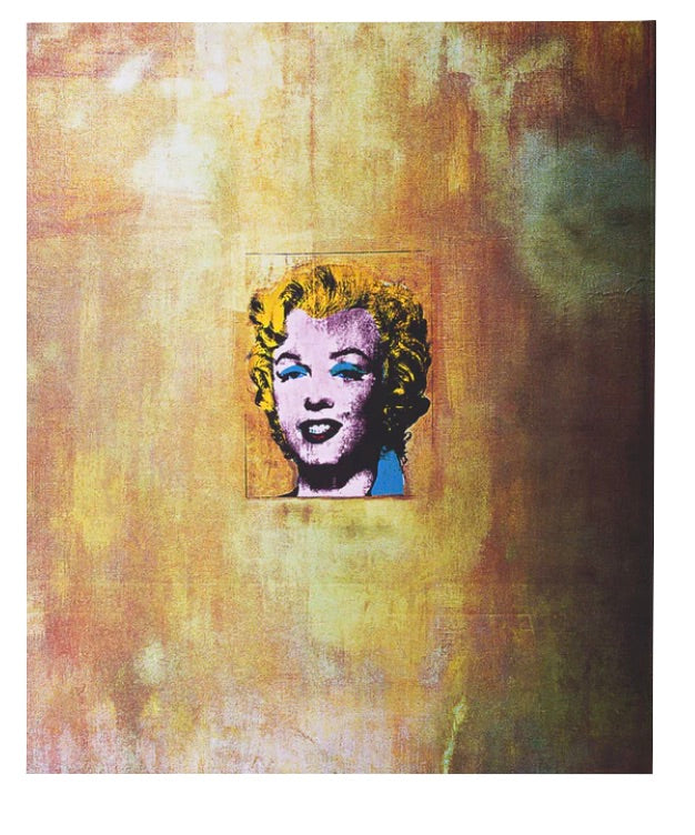 A Pop Art painting of Marilyn Monroe on a yellow background, inspired by The Impossible Collection: Andy Warhol from Assouline.