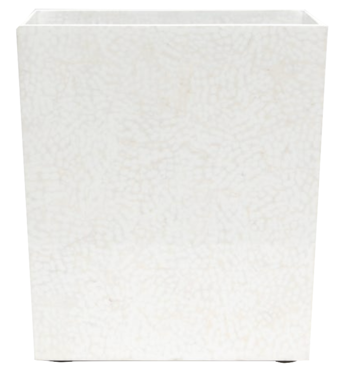 A white, rectangular, textured box with a subtle crackled pattern from Pigeon & Poodle's Callas Bath Collection evokes the refined artistry of lacquered eggshell.