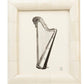 A sophisticated black and white harp illustration from the Vannes Frame Collection by Pigeon & Poodle, elegantly displayed in a beveled, ivory-toned frame—ideal for refined décor.