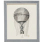 Framed black and white "LE GEANT" hot air balloon illustration, with basket and ropes, set against a plain background in an elegant Aberdeen Frame Collection by Pigeon & Poodle.
