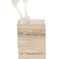 Two white toothbrushes in a rectangular, light wood holder from the Kona Bath Collection by Pigeon & Poodle, adding an island-inspired touch to your routine.