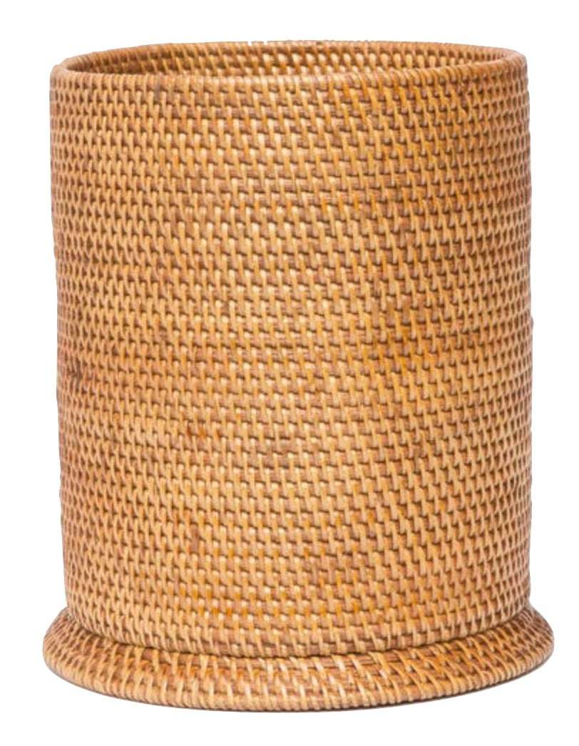 The Dalton Bath Collection by Pigeon & Poodle features a cylindrical, handmade rattan basket with a flat base, highlighting fine craftsmanship and displayed against a white background.