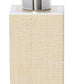 A rectangular beige soap dispenser from Pigeon & Poodle's Maranello Bath Collection, made of painted wood with a silver pump and spout, is shown against a white background.