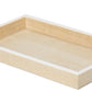 A rectangular, light wood tray with raised sides and white trim from Pigeon & Poodle’s Maranello Bath Collection, shown on a plain white background.