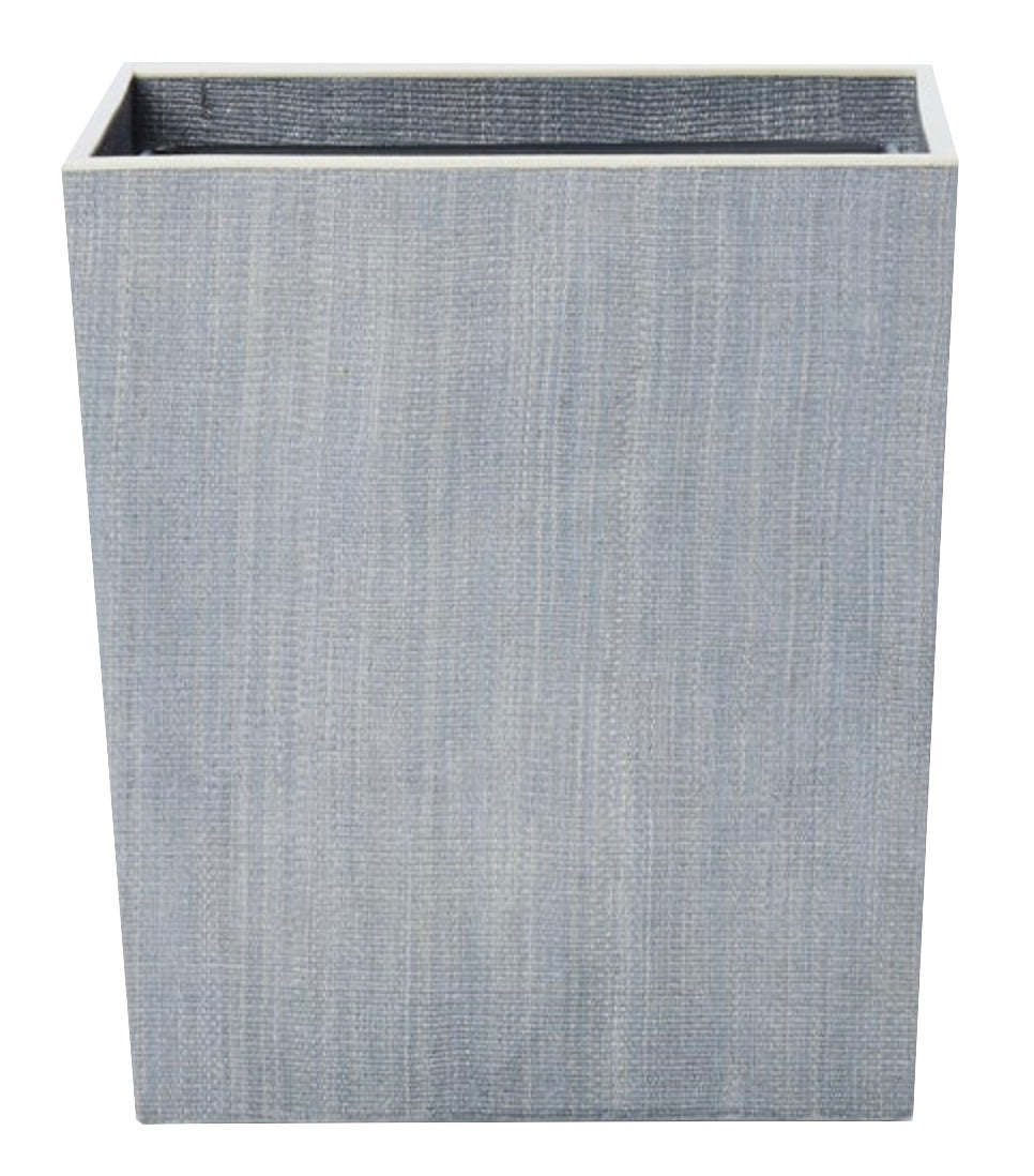 The Maranello Bath Collection square wastebasket by Pigeon & Poodle features a light gray-blue abaca-resin weave and subtle texture, shown against a plain white background.