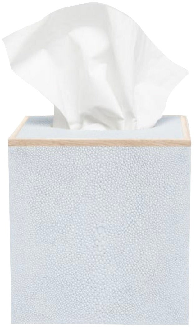 The Manchester Bath Collection tissue box by Pigeon & Poodle features elegant veneer trim and a white tissue protruding from the top for a refined look.