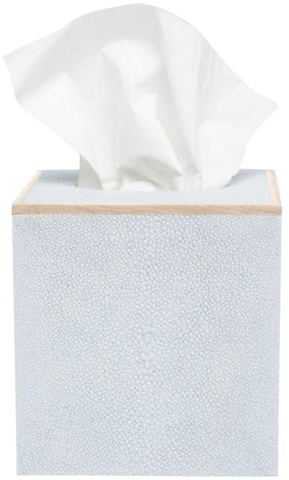 The Manchester Bath Collection tissue box by Pigeon & Poodle features elegant veneer trim and a white tissue protruding from the top for a refined look.