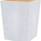 The Manchester Bath Collection by Pigeon & Poodle features a square, light gray wastebasket with a textured shagreen exterior and wood-toned veneer interior trim.