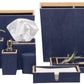 The Manchester Bath Collection by Pigeon & Poodle features blue bathroom accessories with a chic shagreen texture—tissue boxes, dispensers, trays, waste bins, cups, soap dishes, and a lidded container—all displayed on a white background.