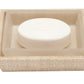 The Ghent Bath Collection by Pigeon & Poodle features a rectangular woven grass soap dish with a matching tray, holding an oval bar of soap and bringing seaside-chic charm to your bath.