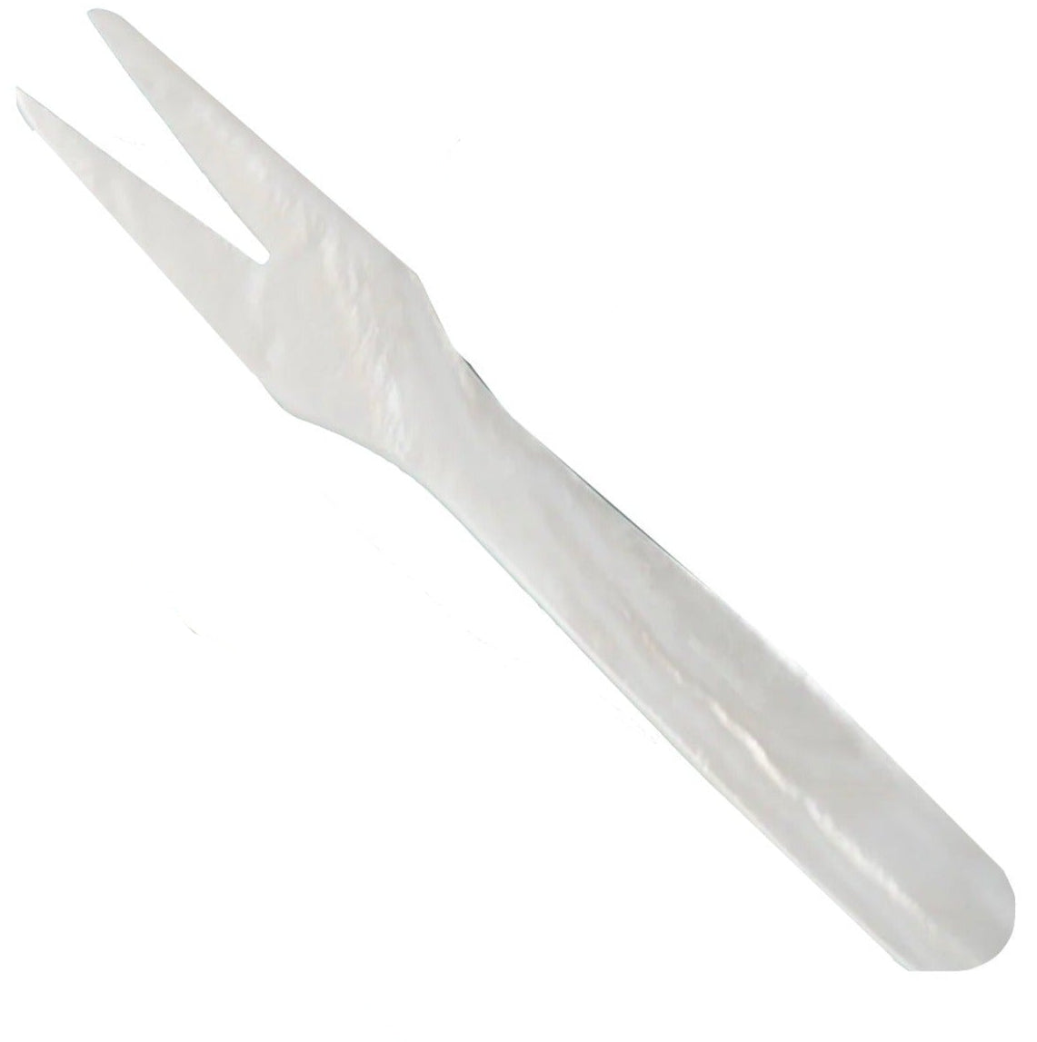 The Seashell Fork, Small by Be Home is a stainless steel, two-pronged fork with a short handle—ethically sourced and ideal for serving or carving food at your next cocktail party.