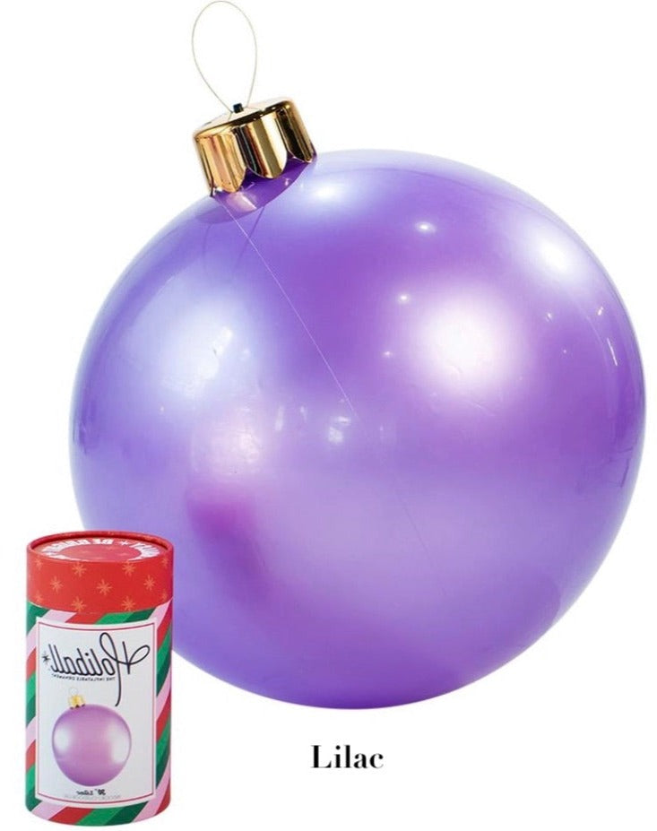 The Holiball Giant Inflatable Ornament, crafted by Holiball as a delightful holiday decoration, is accompanied by its festive packaging.
